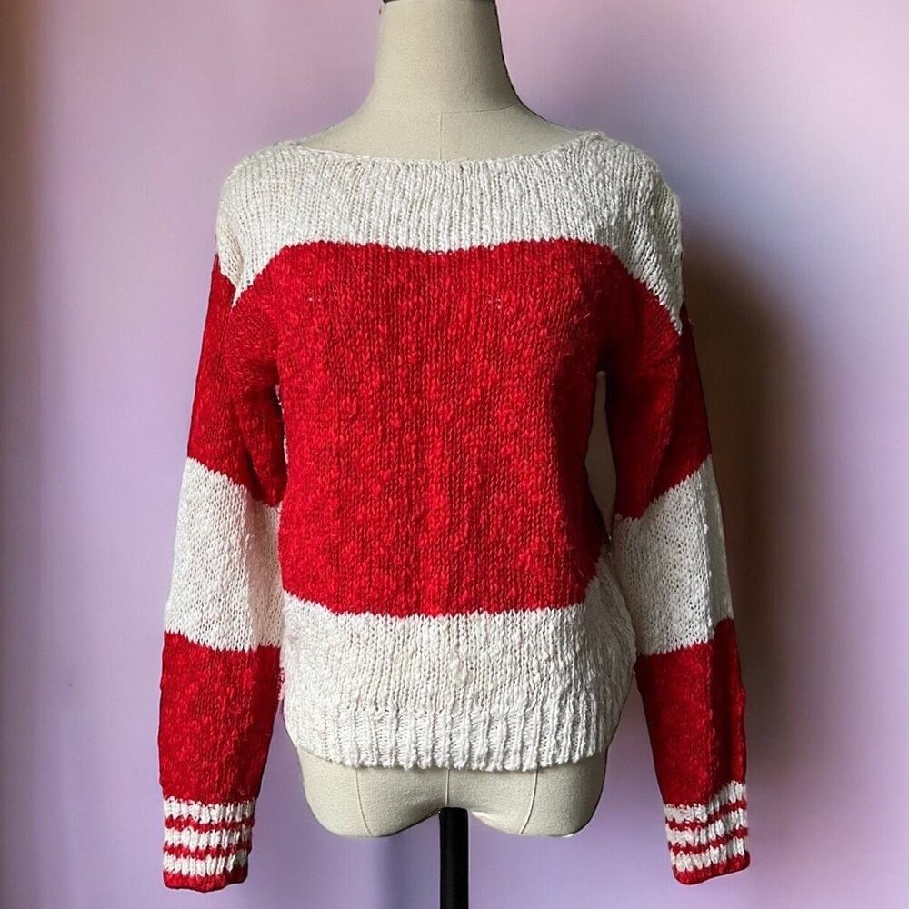 Vintage 80s Red & White Knit Sweater | Lauren Hansen | Sporty Preppy | M